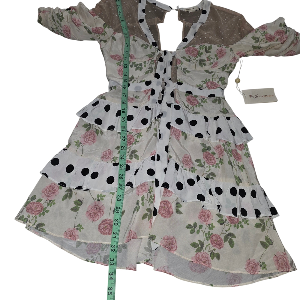 For Love & Lemons Butterscotch Mini Tiered Floral,Polka Dot Ruffle Dress S NWT - Picture 10 of 12